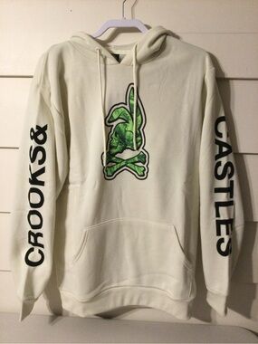 Crooks & Castles White Tag with Black & Green Medusa Graphic